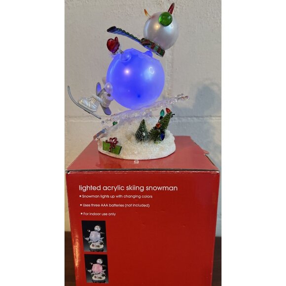 JC Penney Home Collection 7" Lighted Acrylic SKIING SNOWMAN in Box TESTED WORKS - Picture 4 of 14